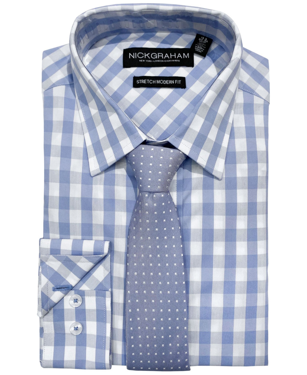 Nick Graham Mens Light Blue Modern Fit Dress Shirt Tie Set 16 - 16.5 / 34 - 35