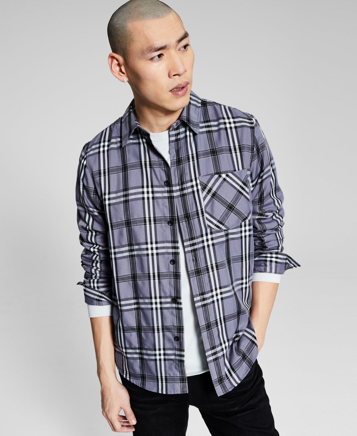 And Now This Men's Soft Plaid Button up Shirt  Grey Xl