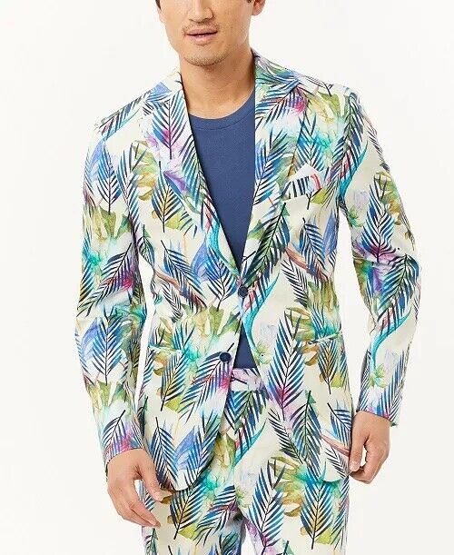 TALLIA Men's Tropical Slim Fit Blazer Blue Cream XL