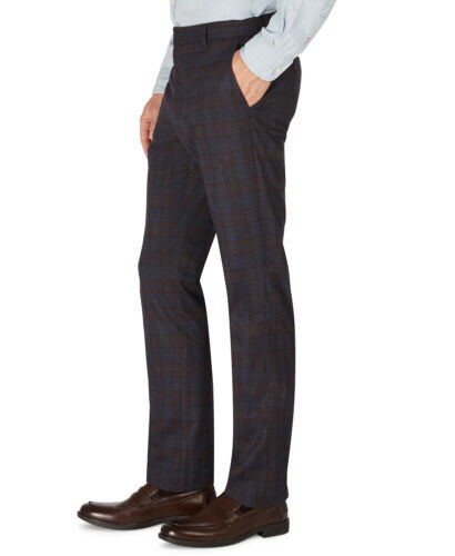 TOMMY HILFIGER Men's Modern-Fit TH Flex Plaid Pants Navy Brown 40 X 30