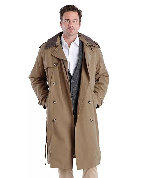 London Fog Mens Belted Trench Coat 44 R Khaki Brown Solid