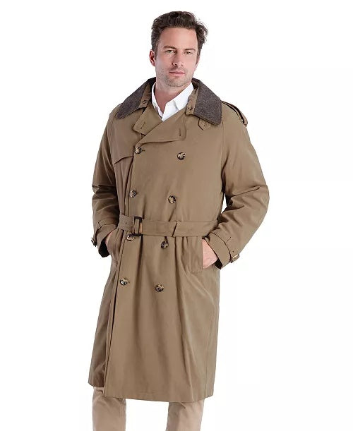 London Fog Mens Belted Trench Coat 44 R Khaki Brown Solid
