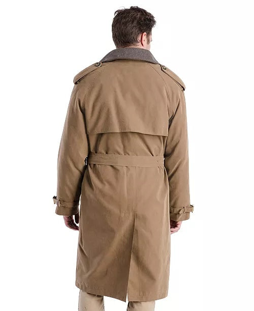 London Fog Mens Belted Trench Coat 44 R Khaki Brown Solid