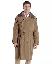 London Fog Mens Belted Trench Coat 44 R Khaki Brown Solid
