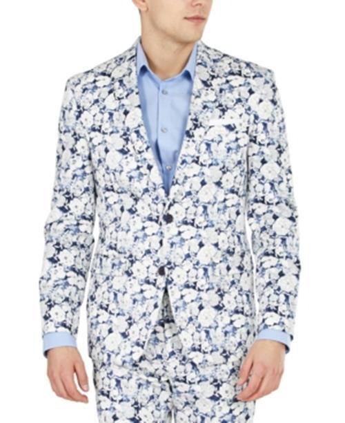 Bar III Men's Slim-Fit Floral Suit Separate Jacket White Blue 38R