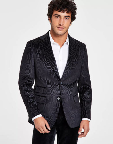 TALLIA Men's Velvet Sport Coat Black 44R Slim-Fit Pattern