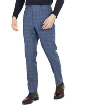 Tallis Men's Slim Fit Plaid Windowpane Stretch Pants Blue 30 x 32