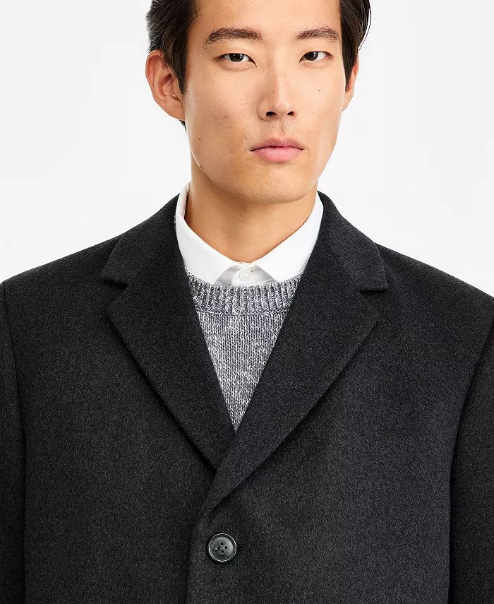 Nautica Mens Classic-Fit Camber Wool Overcoat Coat 40S Charcoal Grey
