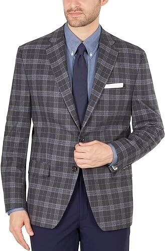 Lauren Ralph Lauren Mens Classic-Fit Windowpane Sport Coat 43R Grey