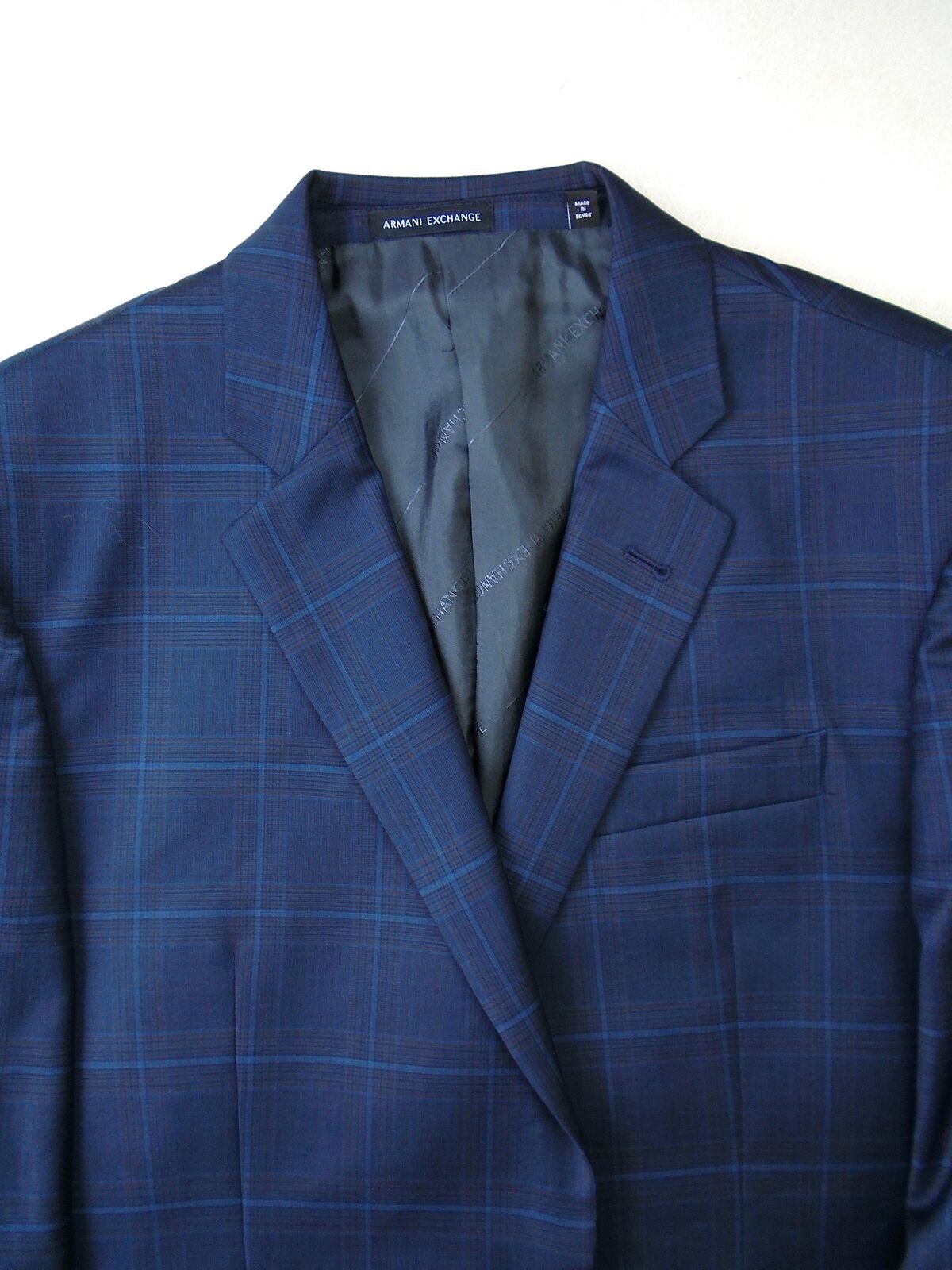 AX Armani Exchange Men's Slim-Fit Plaid Suit Jacket 44L Navy Blue