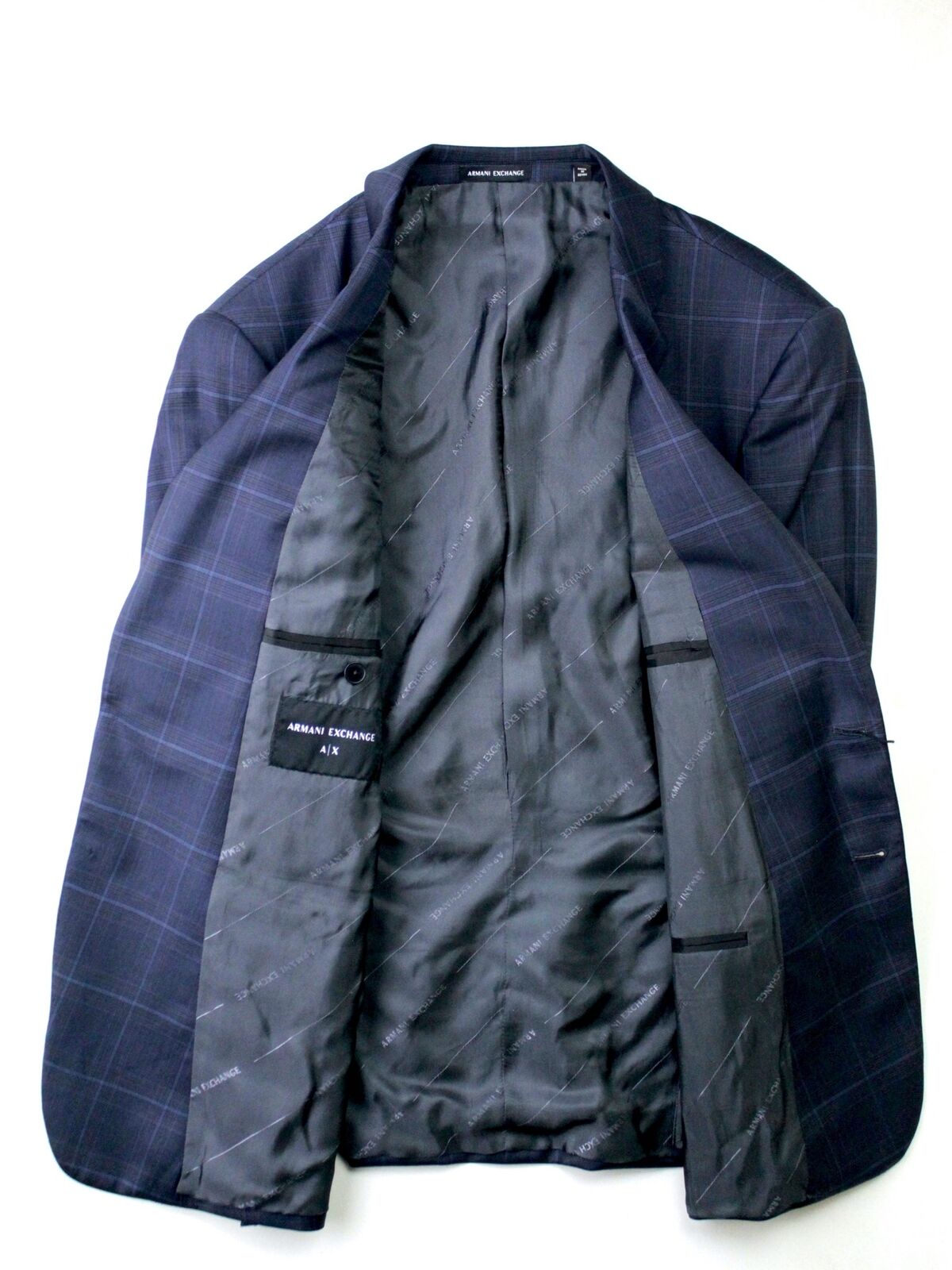 AX Armani Exchange Men's Slim-Fit Plaid Suit Jacket 44L Navy Blue