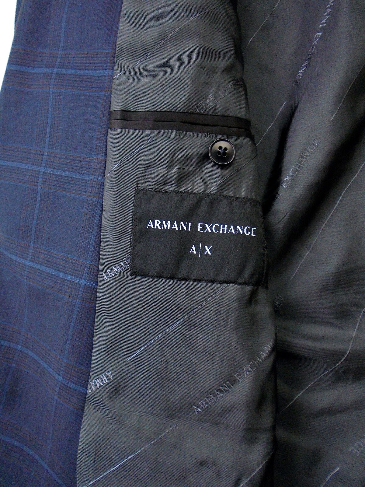 AX Armani Exchange Men's Slim-Fit Plaid Suit Jacket 44L Navy Blue