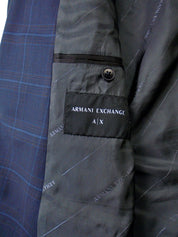 AX Armani Exchange Men's Slim-Fit Plaid Suit Jacket 44L Navy Blue