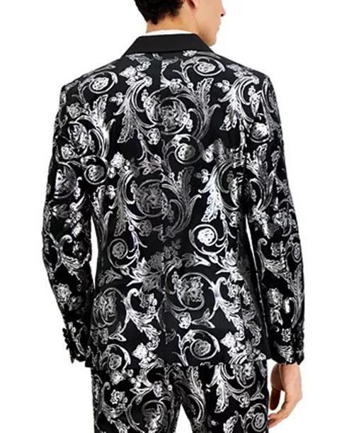 INC INTERNATIONAL CONCEPTS Men's Slim-Fit Jacquard Drew Blazer XL Silver Black
