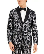 INC INTERNATIONAL CONCEPTS Men's Slim-Fit Jacquard Drew Blazer XL Silver Black