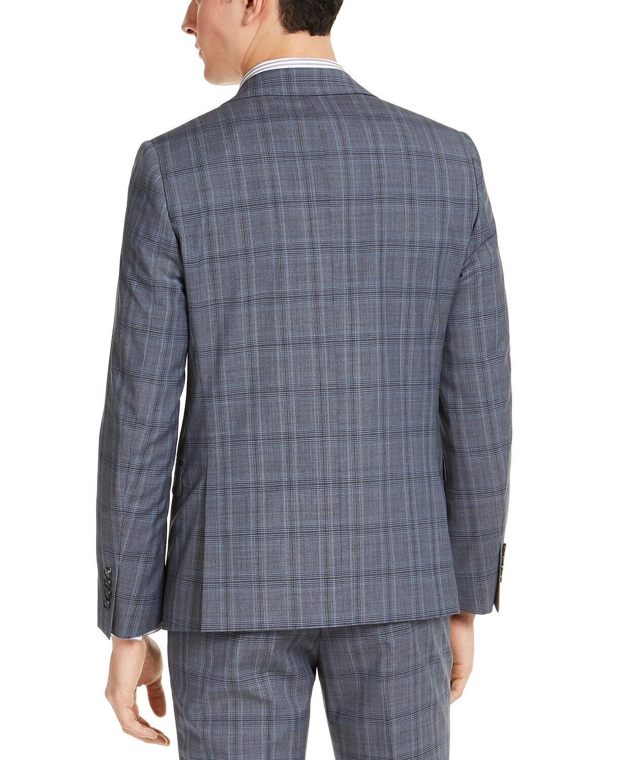 Calvin Klein Men's Skinny-Fit Gray Blue Plaid Suit Jacket 42R