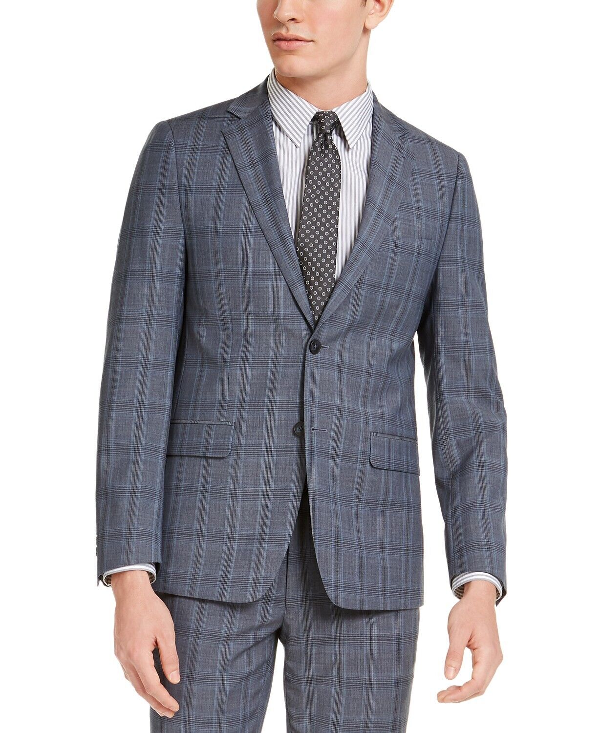 Calvin Klein Men's Skinny-Fit Gray Blue Plaid Suit Jacket 42R