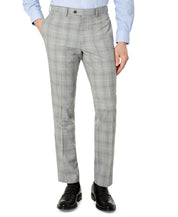 Tallia Mens Slim-Fit Wool Dress Pants 38 x 30 Light Grey / Blue Plaid Flat Front