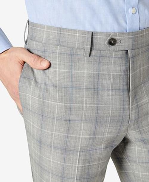 Tallia Mens Slim-Fit Wool Dress Pants 38 x 30 Light Grey / Blue Plaid Flat Front