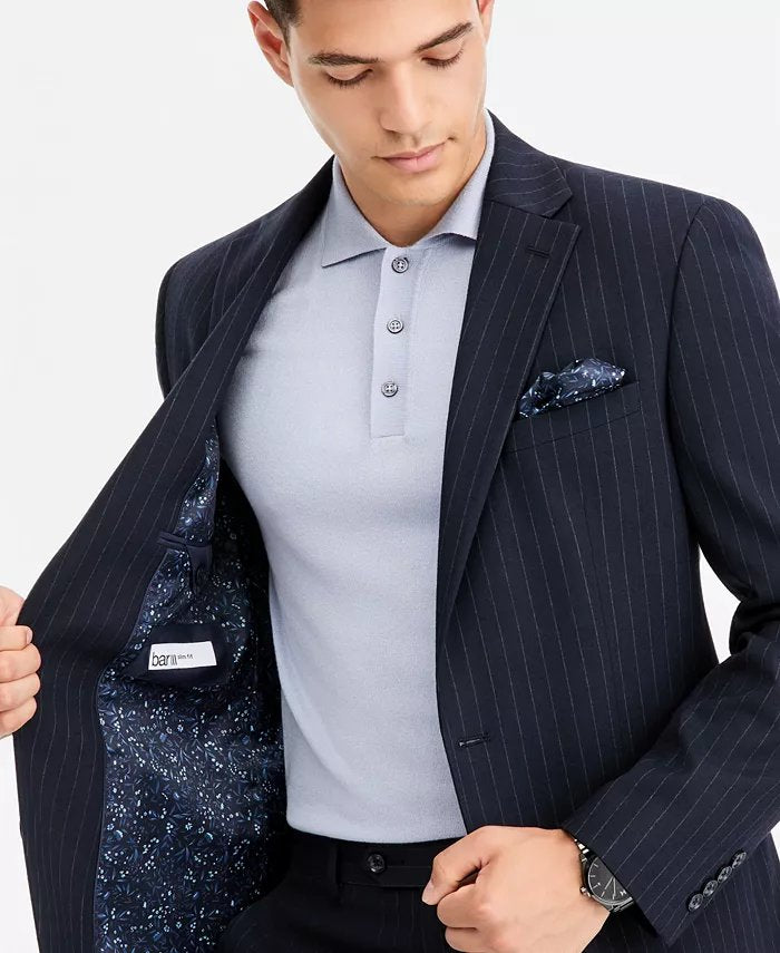 Bar Iii Men Slim fit Suit Jacket Blazer 44 L Navy Blue Pinstripe