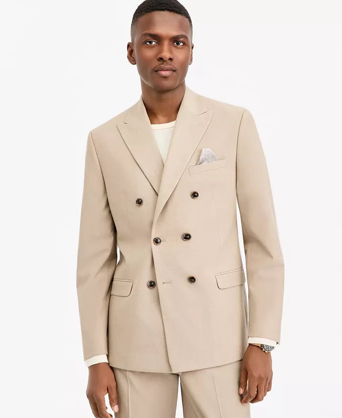 Bar III Mens Slim fit Double Breasted Suit Jacket Blazer 44 L Beige Solid