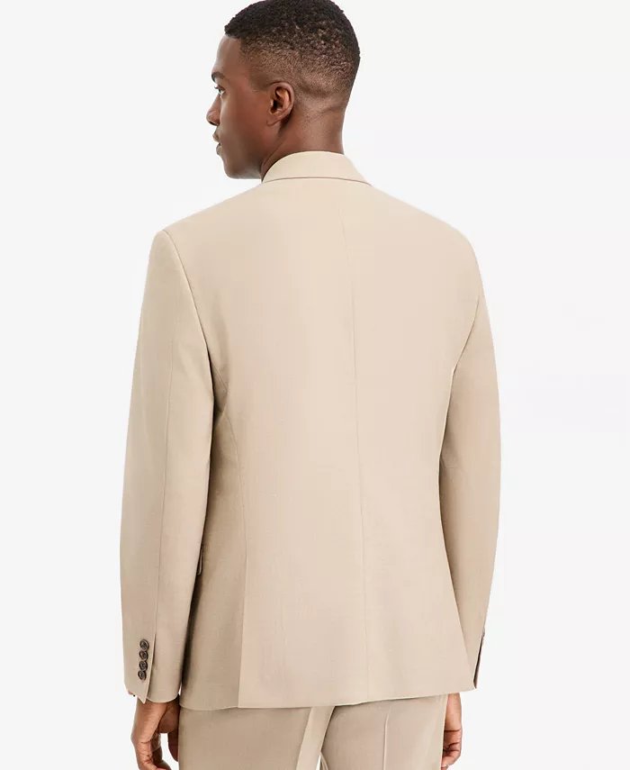 Bar III Mens Slim fit Double Breasted Suit Jacket Blazer 44 L Beige Solid