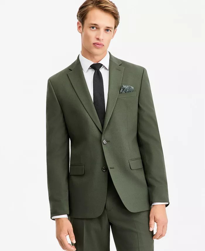 Bar III Mens Slim fit Suit Jacket Blazer 44 L Green Solid