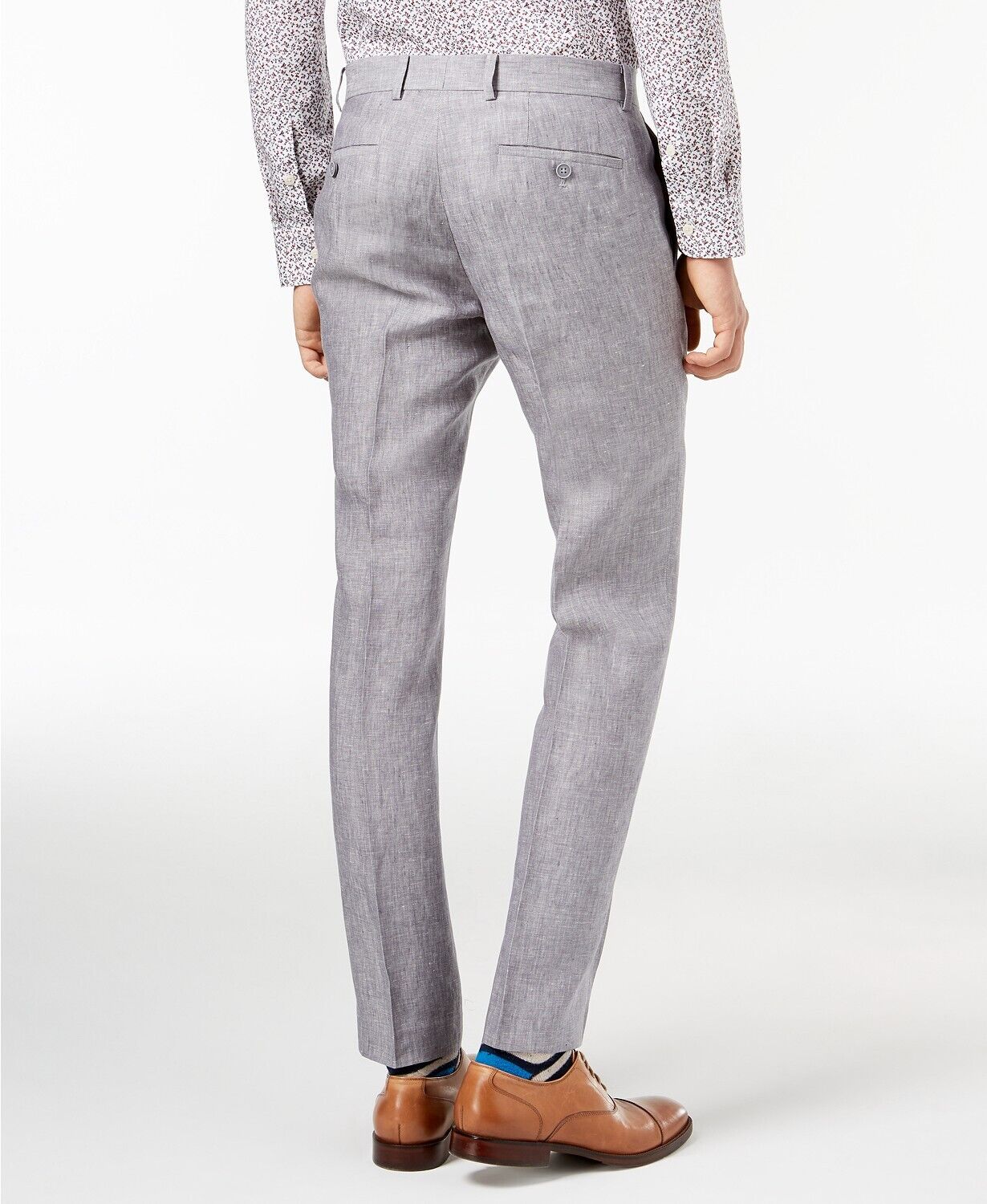 Bar III Light Gray Chambray Slim-Fit Pants 34 X 32 Grey LINEN Flat Front