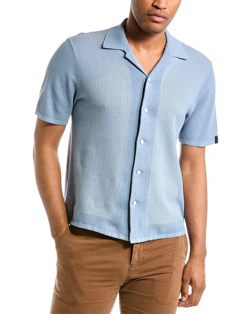 rag & bone Mens Harvey Cotton Knit Camp SS Button Shirt XL Blue