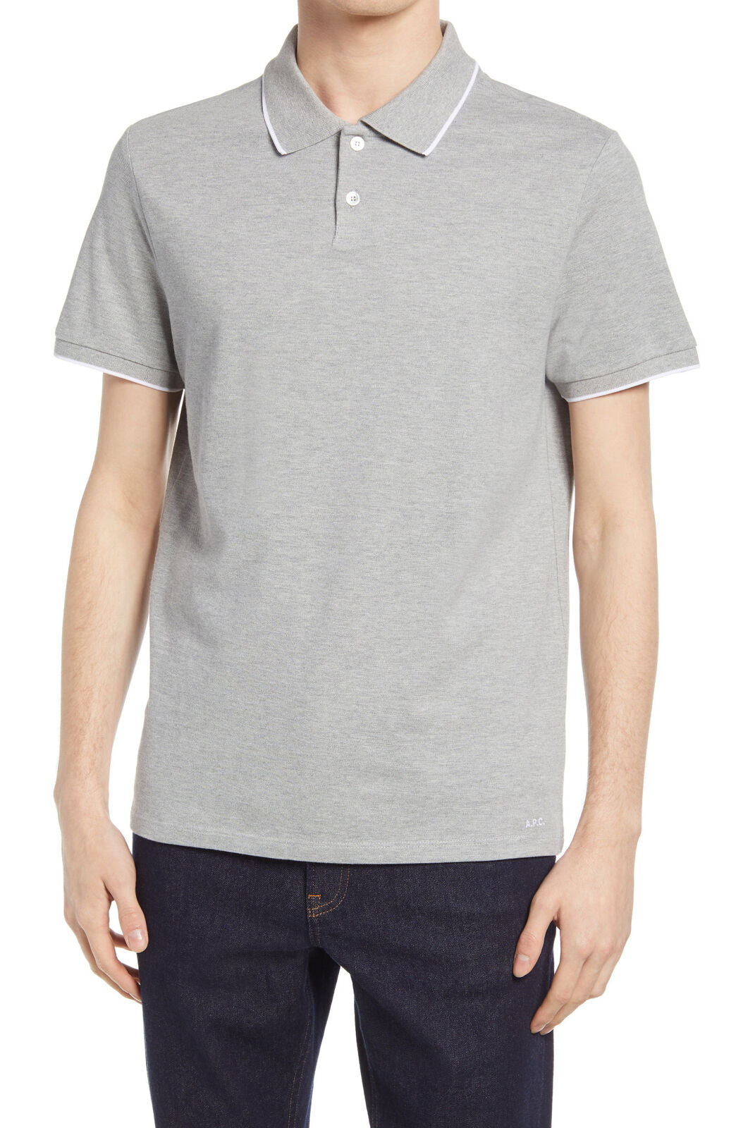 A.p.c. Mens Slim Fit Tipped Polo Shirt Small Grey
