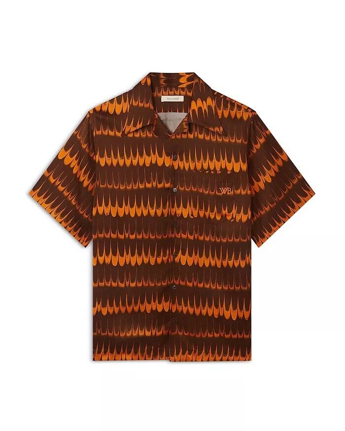 Wales Bonner Mens Rhythm Short Sleeve Button Shirt Size 46 Small Italy Orange