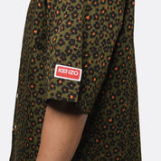 Kenzo Mens Hana Floral Leopard Print Cotton & Silk Camp Shirt Large Green