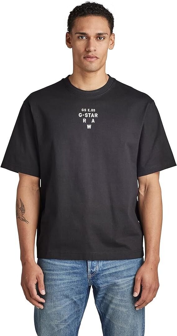 G-STAR RAW Mens Stencil Centre Gr Boxy T-Shirt Large Black