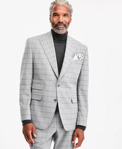 Tayion Collection Mens Classic fit Suit Jacket Blazer 46 R Gray Black Check