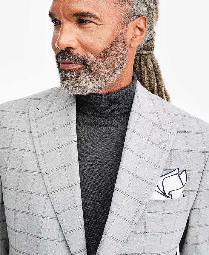Tayion Collection Mens Classic fit Suit Jacket Blazer 46 R Gray Black Check