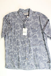 BARBOUR Mens Rakehead Short Sleeve Button Linen Shirt 2XL XXL Floral Blue