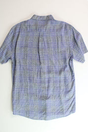 BARBOUR Mens Drydock Short Sleeve Button Linen Shirt Small Blue Plaid