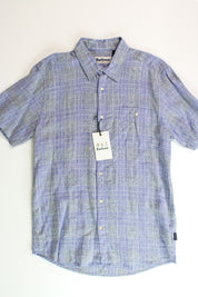 BARBOUR Mens Drydock Short Sleeve Button Linen Shirt Small Blue Plaid