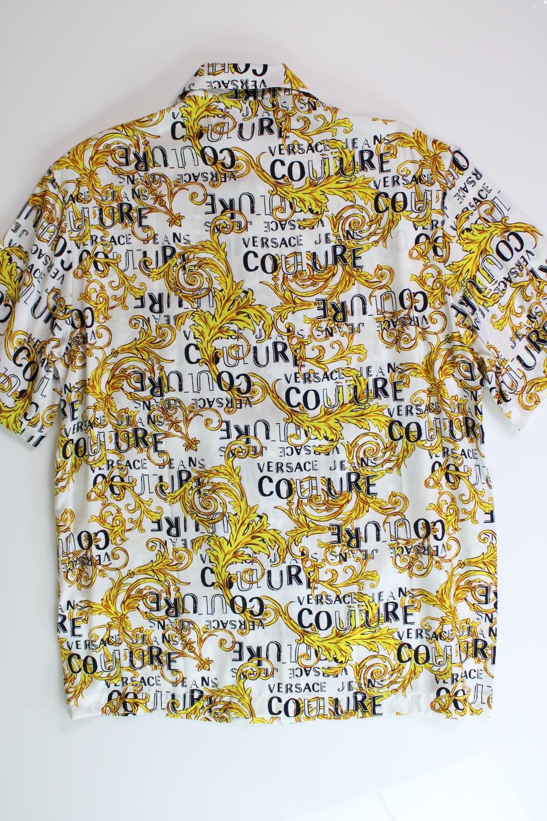 Versace Jeans Couture Mens SS Button Logo Print Shirt Size 48 US 38 Gold