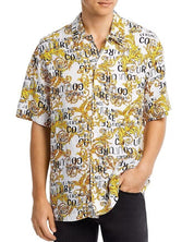 Versace Jeans Couture Mens SS Button Logo Print Shirt Size 50 US 40 Gold