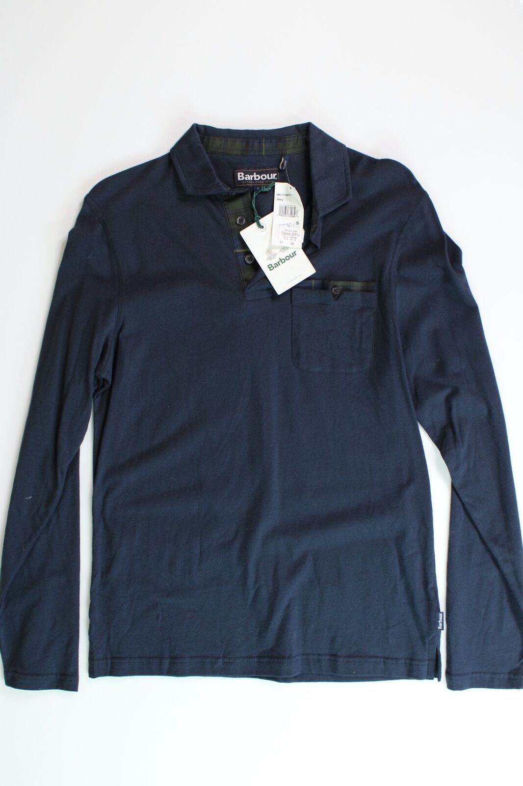 Barbour Corpatch Tartan Trimmed Regular Fit Long Sleeve Polo Shirt Small Navy