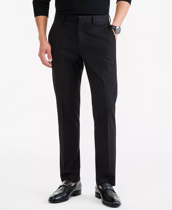 Kenneth Cole Reaction Mens Slim fit Dress Pants 34 / 34 Black Pinstripe