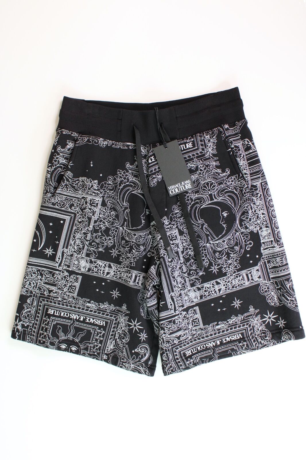 Versace Jeans Couture Mens Celestial Print Fleece Sweat Shorts XXXL  Black