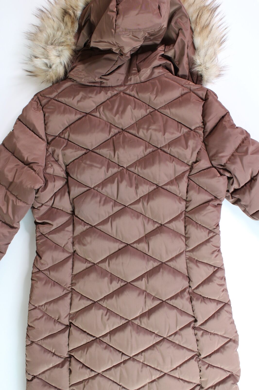 Calvin Klein Womens Faux Fur-Trim Puffer Jacket Medium Brown