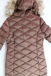 Calvin Klein Womens Faux Fur-Trim Puffer Jacket Medium Brown
