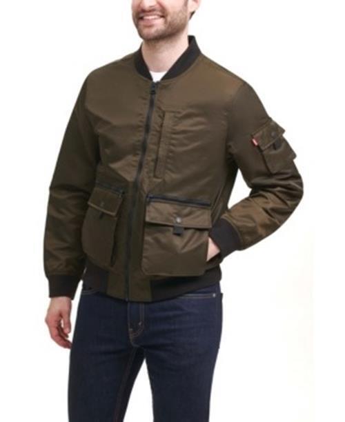 Levi's Men's Flight Satin Utility Bomber Jacket Small Olive Green