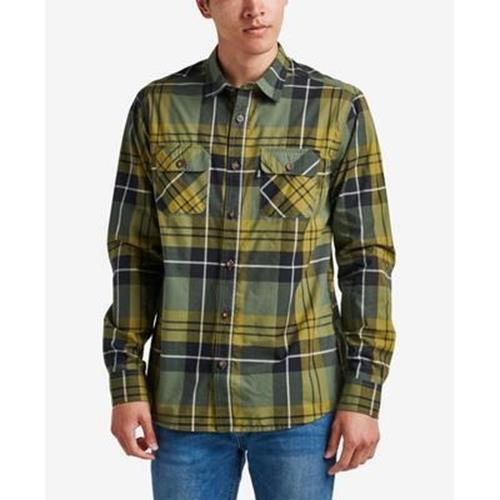 Reef Men's Dano Long Sleeve Shirt Medium Green Plaid Thyme