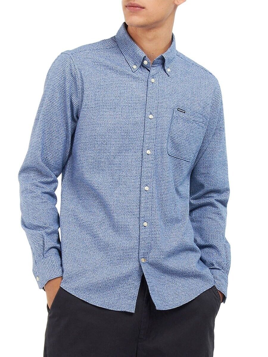 Barbour Men's Robfell Graph Check Chambray Button Down Shirt Medium Blue