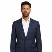 Bar Iii Mens Slim fit Suit Jacket Blazer 36 R Navy Blue Plaid Stretch Wool