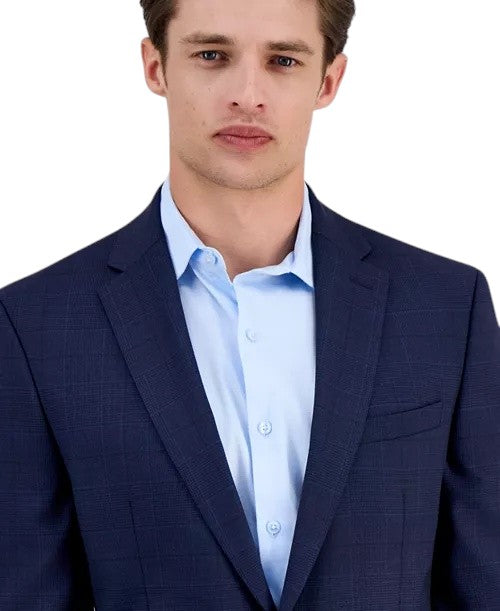 Bar Iii Mens Slim fit Wool Suit Jacket Blazer 40 R Navy Blue Plaid